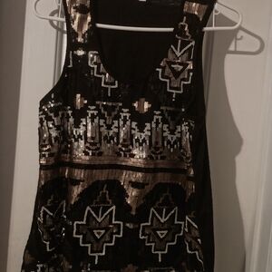 Charming Charlie Black and Gold Sequin Blouse